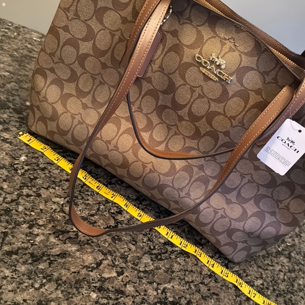 Coach large Avenue Brown coated canvas Monogram Tote Bag with Gold Hardware NWT - Picture 4 of 16